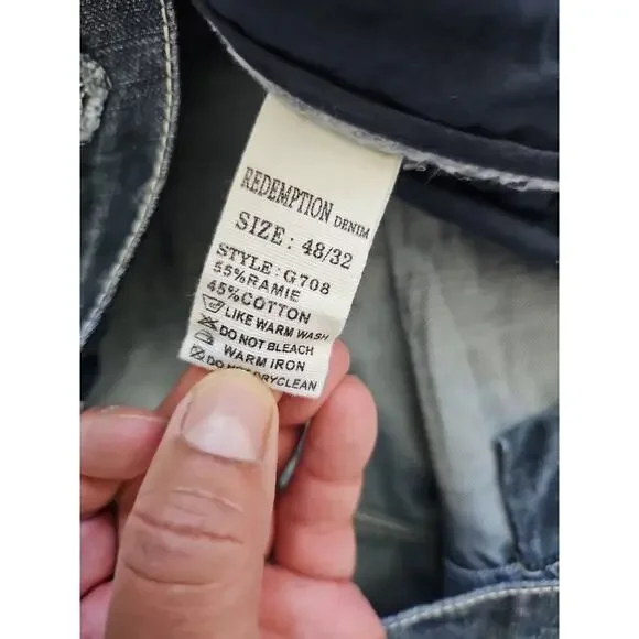 VINTAGE REDEMPTION DENIM Y2K MENS Tapered Jeans Blue SIZE 48X32 Embroidered Logo - Picture 5 of 13